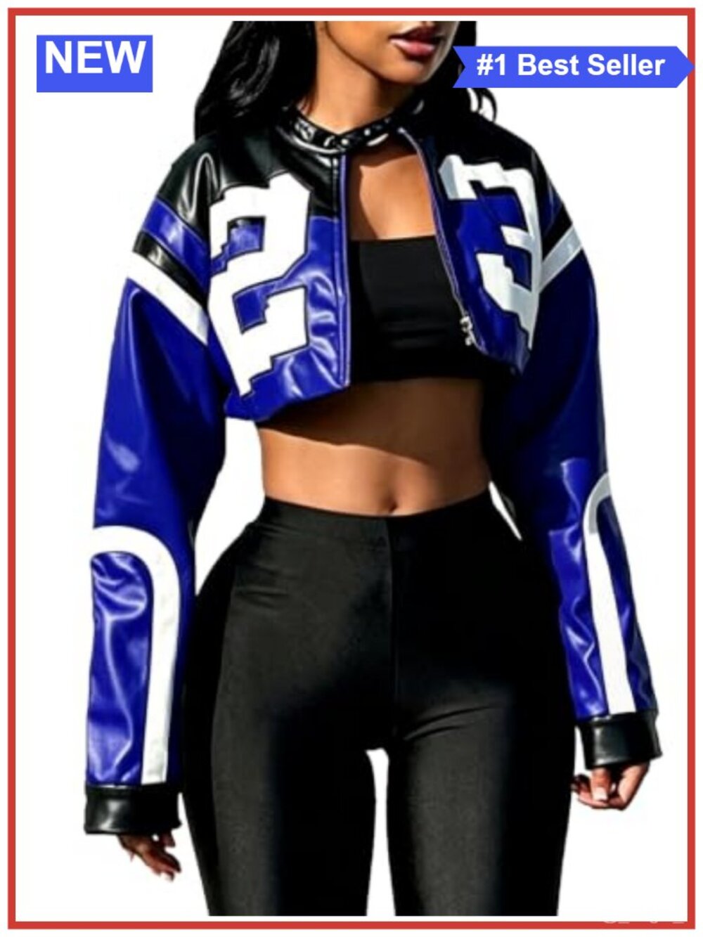 Faux Leather Cropped Moto Bomber Jacket Zip Long Sleeve Streetwear